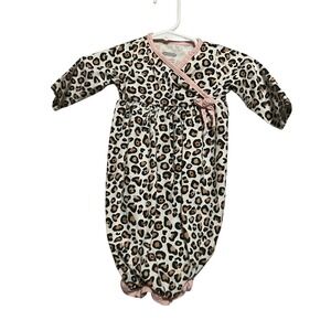 Mud Pie Baby Girls 0-3 Months Leopard Print Wrap Sleep Gown Pink Trim